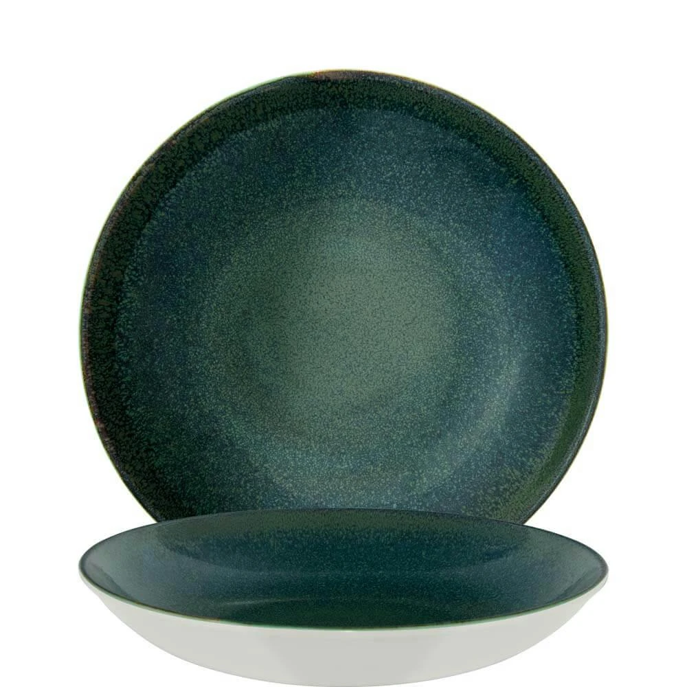 6x Pastateller Geschirr Tief 25cm 130cl Grün Braun Rund Porzellan Bonna Ore Mar Bloom Kantenschutz