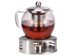 Teekanne Glas Mit Edelstahl Stövchen Teebereiter Siebeinsatz Sieb Teewärmer 1,2l
