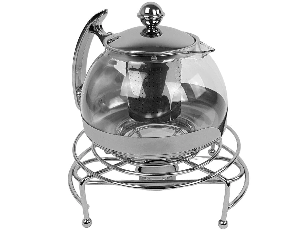 Teekanne Glas Mit Edelstahl Stövchen Teebereiter Siebeinsatz Sieb Teewärmer 1,2l - Image 4