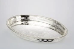 Galerie-Tablett Oval Verziert 37,0 X 26,0 Cm Versilbert AnlaufgeschĂŒtzt