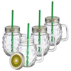 4er Set Vivalto Sole Henkelbecher Mit Strohhalm Grün 485ml