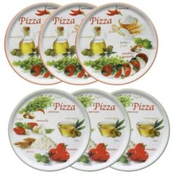 6er Set Pizzateller Napoli Pizzafoods Grün + Rot 33cm - 04018#ZP1 + 04018#ZP2