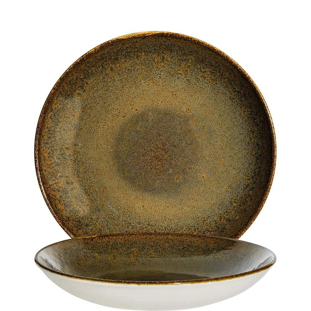 6x Pastateller Geschirr Tief 25cm 130cl Grün Braun Rund Porzellan Bonna Ore Mar Bloom Kantenschutz - Image 2