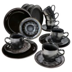 18tlg. Kaffeeservice Zakynthos Reactive Glaze Grey Black - 24328312