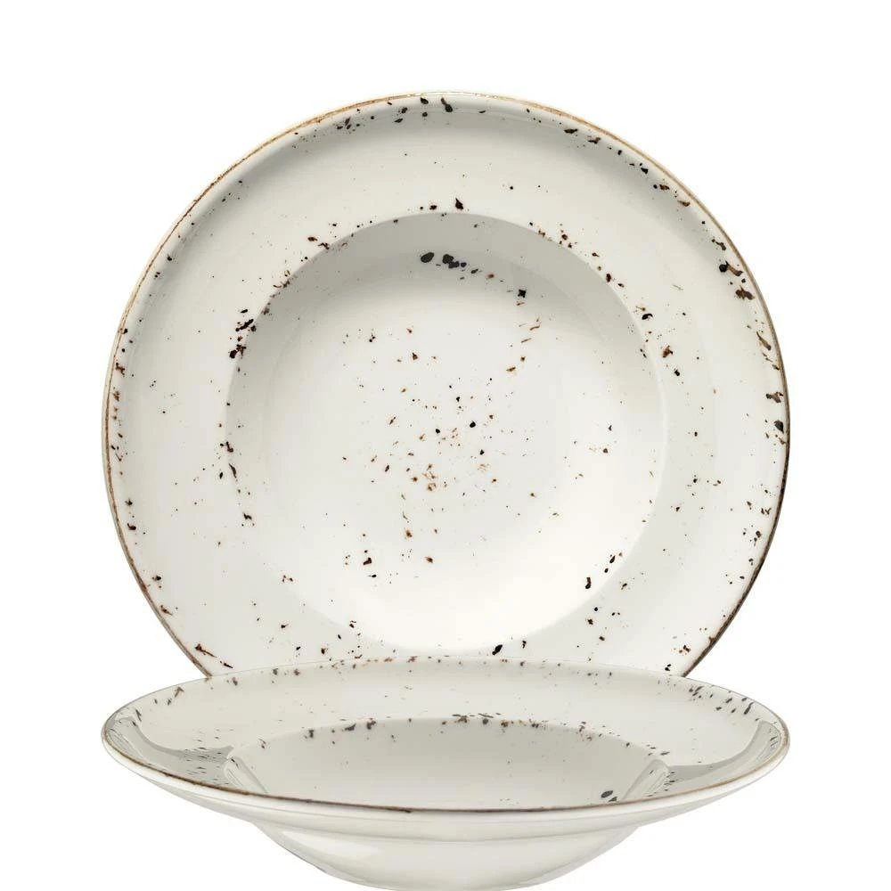 6x Pastateller Geschirr Tief 27cm 45cl Creme Weiß Braun Rund Porzellan Bonna Grain Gourmet Kantenschutz Vintage Retro