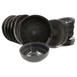 18tlg. Tellerset Zakynthos Reactive Glaze Schwarz- 24327312