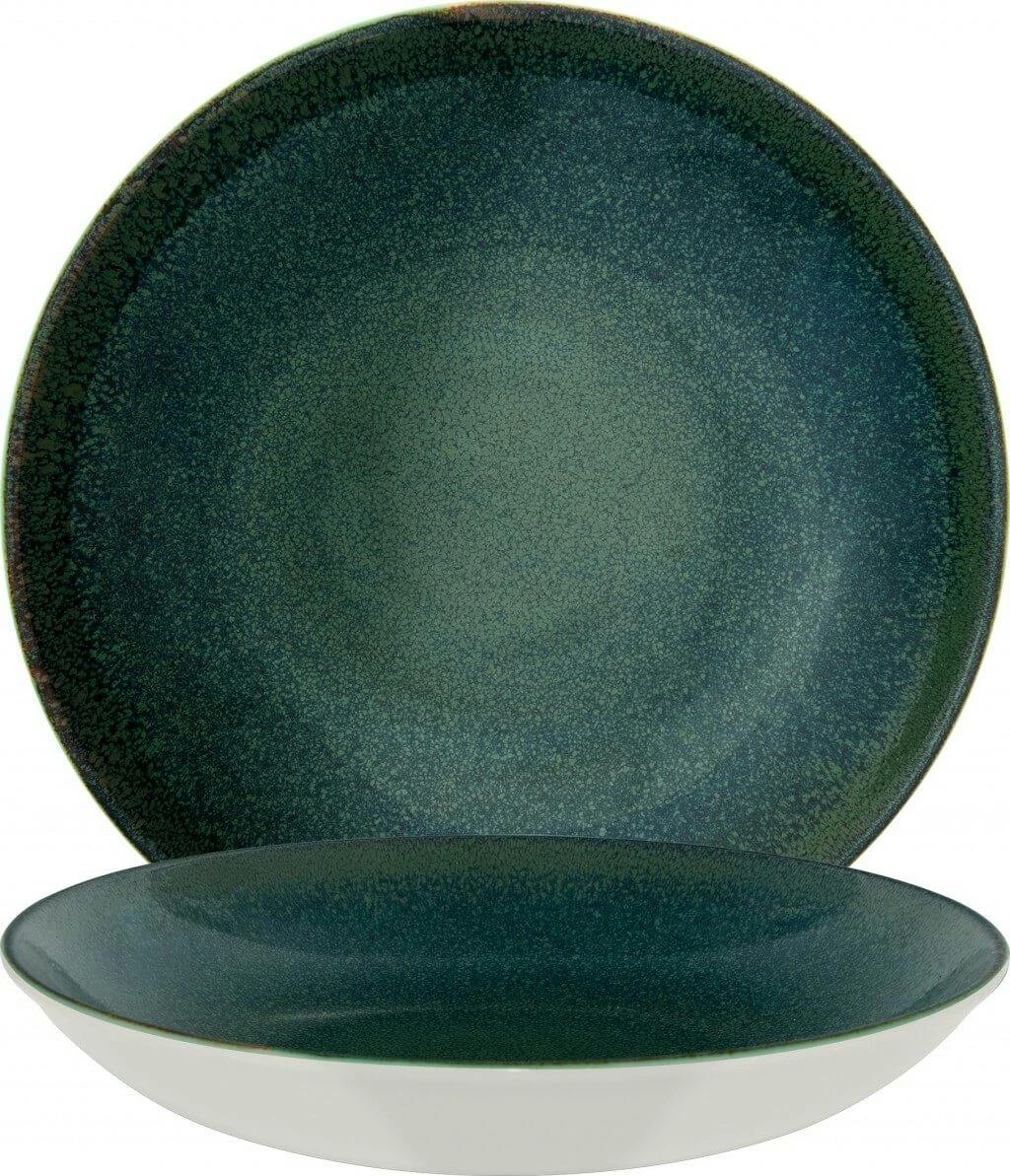 6x Pastateller Geschirr Tief 25cm 130cl Grün Braun Rund Porzellan Bonna Ore Mar Bloom Kantenschutz - Image 3