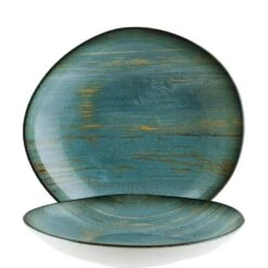 6x Pastateller Geschirr Tief 26cm, 79cl, Türkis Braun Oval Porzellan Bonna Madera Mint Vago
