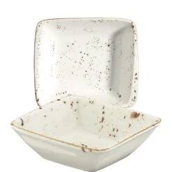 6x Dipschalen Snackteller Schälchen Weiß Creme Braun Geschirr Porzellan Quadratisch Bonna Grain Moove 8x8,5cm , 9cl Kantenschutz Vintage Retro
