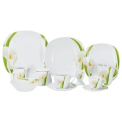 Kombiservice Calla 62tlg. Eckig Porzellan Für 6 Personen Weiß Mit Blumendekor