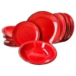 MamboCat Uni Rot 12-tlg. Teller Set Geschirr Steingut