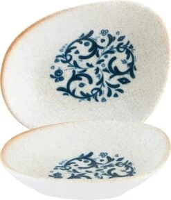 6x Dipschalen Snackteller Schälchen Weiß Blau Braun Geschirr Porzellan Oval Bonna Viento Vago 10cm 5cl Mediterran