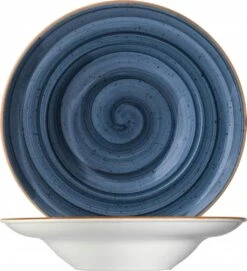 6x Pastateller Geschirr Tief 27cm 45cl Blau Creme Rund Porzellan Bonna Aura Dusk Gourmet Kantenschutz