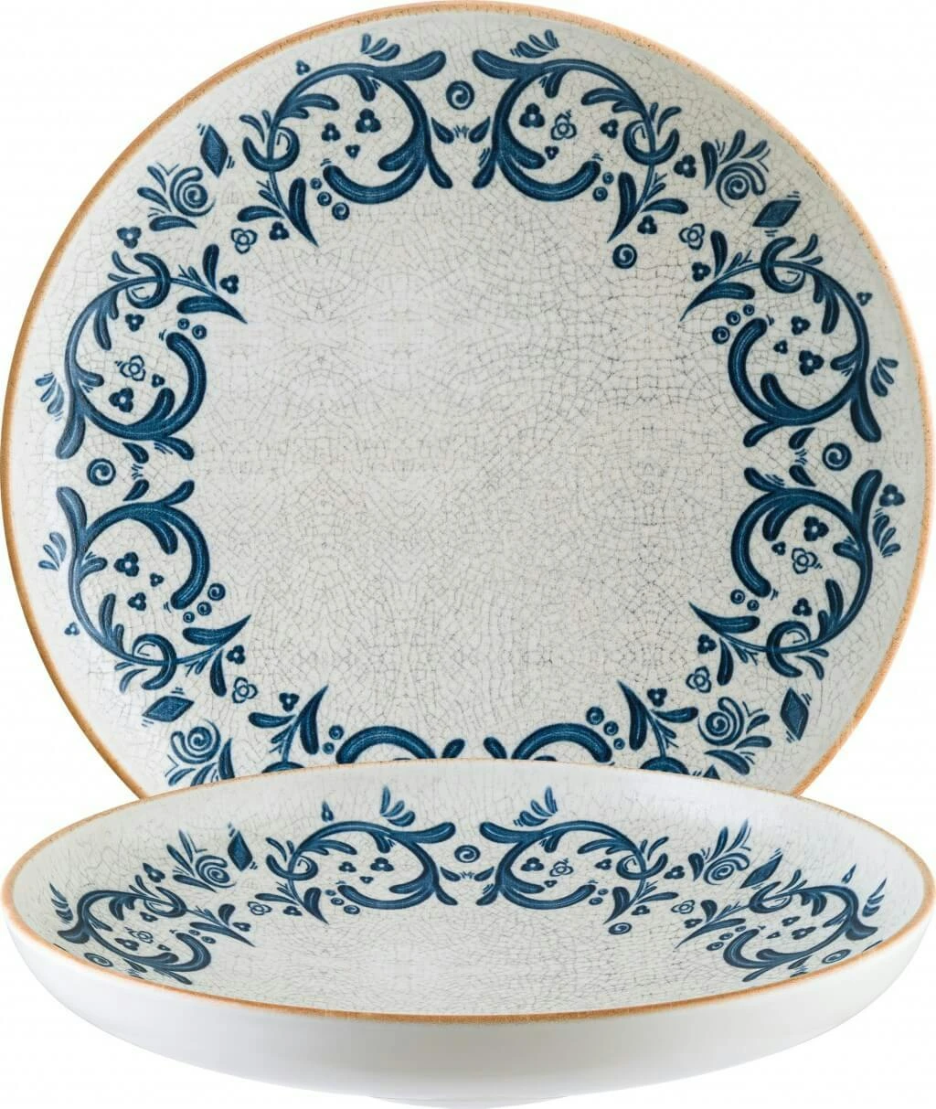 6x Pastateller Geschirr Tief 28cm 160cl Weiß Blau Braun Rund Porzellan Bonna Viento Hygge Mediterran