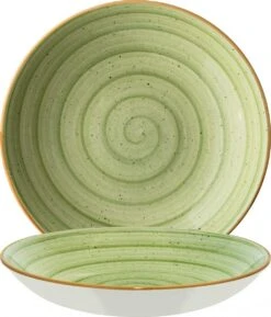 6x Pastateller Geschirr Tief 25cm 130cl Grün Creme Rund Porzellan Bonna Aura Therapy Bloom Kantenschutz