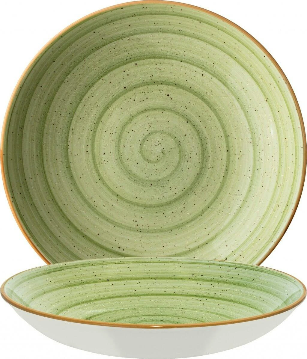 6x Pastateller Geschirr Tief 25cm 130cl Grün Creme Rund Porzellan Bonna Aura Therapy Bloom Kantenschutz