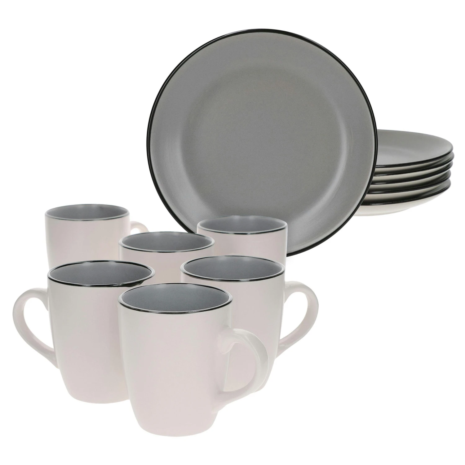 12tlg Frühstücksset Campo Grau Keramik Für 6 Personen