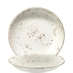 6x Pastateller Geschirr Tief 20cm 50cl Weiß Creme Braun Rund Porzellan Bonna Grain Gourmet Kantenschutz Vintage Retro