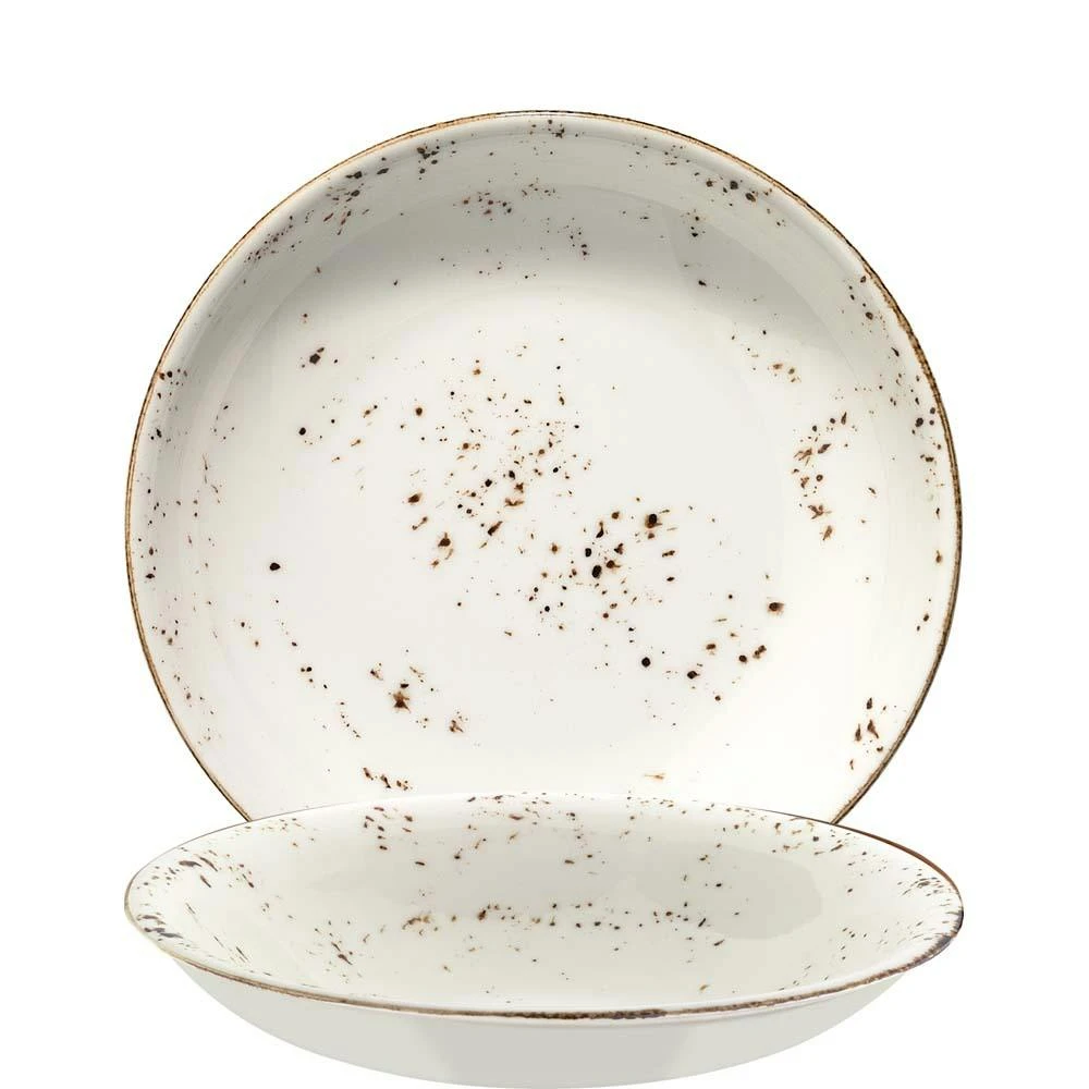 6x Pastateller Geschirr Tief 20cm 50cl Weiß Creme Braun Rund Porzellan Bonna Grain Gourmet Kantenschutz Vintage Retro